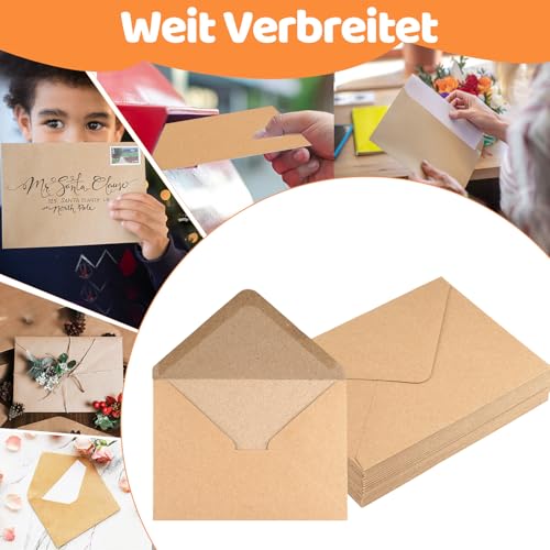 Briefumschläge C6, 50 Stück Braune Briefumschläge Ohne Fenster mit Aufklebern, 140g/m² Kraftpapier Umschläge mit Nassklebung für Einladungen Briefe Grußkarten, Geburtstagskarten 16,2 x 11,4 cm