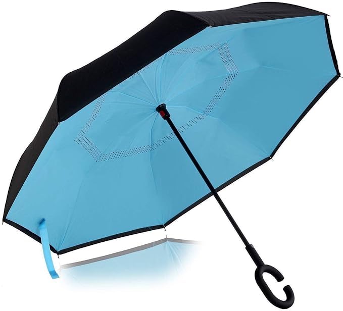 SSP Essentials Inverted Windproof Umbrella for Men and Women with C-Shaped Handle; Double Layer Folding Design Hands-Free Reverse Umbrella for Rain & Sun; Stylish, Durable and Compact-image-12