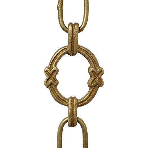 Image of RCH Hardware CH-05-AB Decorative Antique Solid Brass Chain for Hanging, Lighting-Large Round Welded Links with X Design (1 Foot), Antique Brass