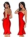 Women's Midi Cocktail Dresses Strapless Bandage Bodycon Dress Wedding Party Dress(Red Fishtail,XS)