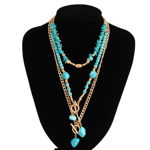 Quivox Chunky Turquoise Necklaces for Women Vintage Gold Statement Necklace Bohemian Layered Necklaces Charm Beaded Choker Western Jewelry Accessories(Gold2) by Quivox - Used condition - Image 9