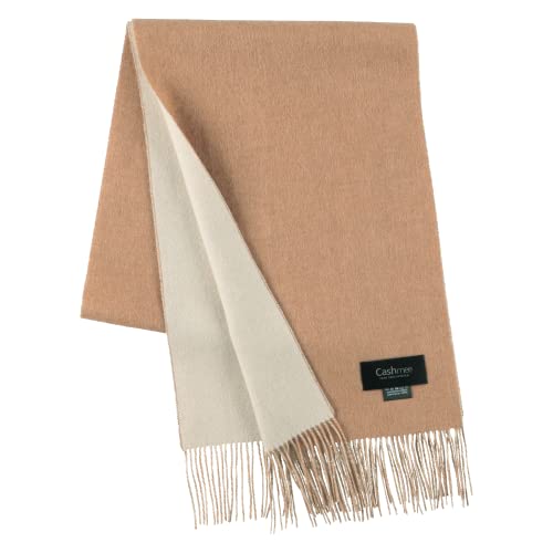 [Cashmee] rv30-26s 至高の品質 カシミヤ 100％ リバーシブル カシミア マフラー 細番手 エレガント レディース メンズ ユニセックス (フォーン×ホワイト（D8368）)