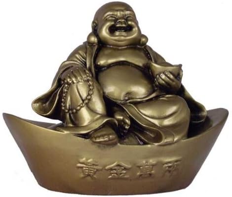 Hong Tze Collection-Lucky Golden Buddha Sitting On Chinese Ingot