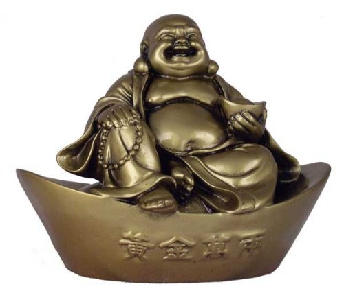 Hong Tze Collection-Lucky Golden Buddha Sitting On Chinese Ingot