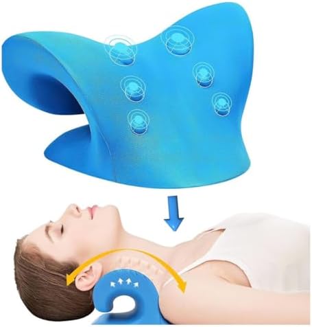 Neck Stretcher for Neck Pain Relief – Shoulder and Neck Massager & Neck Pillow, Cervical Traction Device | Neck and Shoulder Relaxer for TMJ Headache Muscle Tension Spine Alignment (Blue)