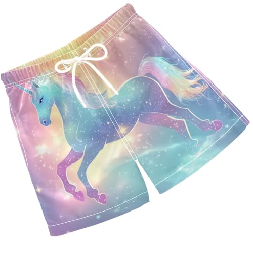 Pigsaly Boys' Swim Board Shorts Rainbow Unicorn Stars Galaxy Boy's Swim Trunks Kids Swimwear XS