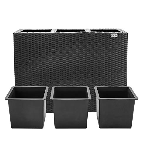 Pflanzkübel Casaria Blumenkasten mit 3 Innentöpfen aus Polyrattan