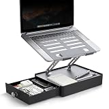 YUMFUN Laptop Stand with Storage Drawer, Heavy-Duty Metal Laptop Riser for Desk, Ergonomic Height & Angle Adjustment for 10–16.2″ Laptops, Gray