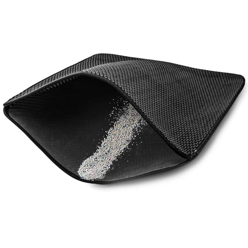 Image of Cat Litter Mat 12x12 Inch - Double Layer Open Edge Design, Waterproof & Urine Proof, EVA Material, Durable and Washable Litter Trapping Mat (Black)