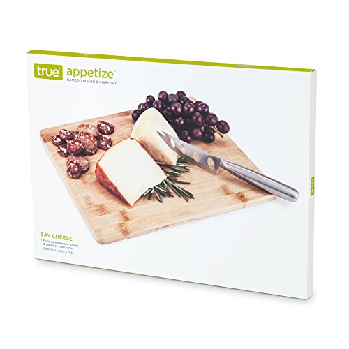 image for True Appetize Bamboo Cheese Board and Stainless Steel Knife Set, Servi