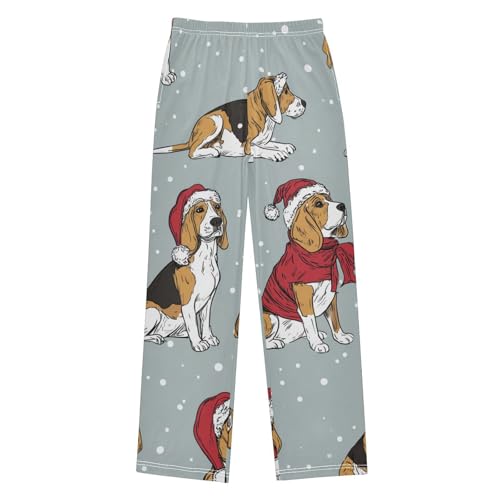 ZZXXB Xmas Beagle Snow Boys Long Pants Soft Trousers Elastic Waist Kids Lounge Bottoms with Pockets S-XL