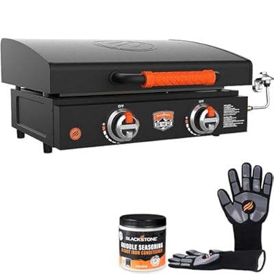 22 Inch Blackstone Griddle with Lid, Nonstick Tabletop Gas Griddle Outdoor Combo with Blackstone Seasoning and Conditioner with Blackstone Grilling Gloves Included