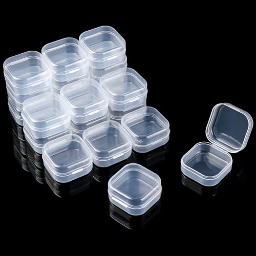 KALIONE 20 cajas pequeñas de plástico de 1,8 mm de grosor, mini caja de plástico transparente, mini caja cuadrada para joyas, pequeños recipientes de almacenamiento con tapa, caja de almacenamiento