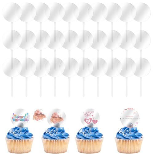 Lusofie 585838_1_7MVGGMI4 50Pcs Acrylic Blank Cupcake Topper 2 Inch Clear Cupcake Toppers Circle Transparent Acrylic Custom Cupcake Toppers cover