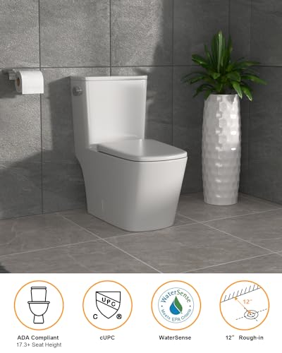 Dcolora-One-Piece-Toilet-DC-OPT152-128-Power-Flush-Elongate-Standard-for-Bathroom-With-Comfortable-Soft-Closing-Seat-285-x-157-x-2712-Rough-InGlossy-White Dcolora One Piece Toilet DC OPT152 128 Power Flush Elongate Standard for Bathroom With Comfortable Soft Closing Seat 285 x 157 x 2712 Rough InGlossy White