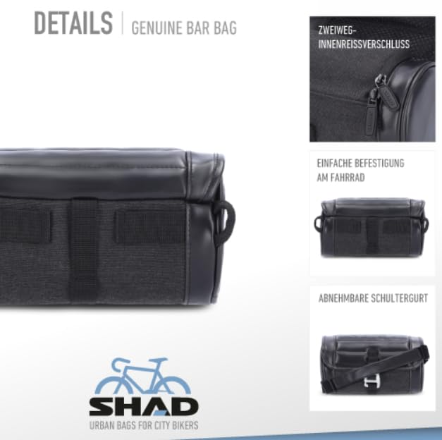 SHAD Bikes - lenkertasche Fahrrad klein Genuine Bar Bag 3L - Retro-Stil Lenkertasche Fahrrad - Kompakte und Elegante Fahrradtasche - wasserdichte Fahrradtasche aus Kunstleder - Tragkraft bis zu 2 kg