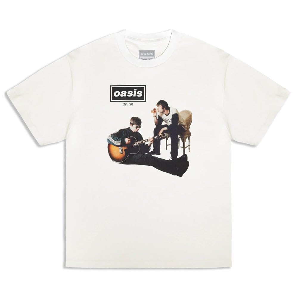 Rock Off Officially Licensed Products Men's White Oasis Cigarettes & Alcohol Oversized Heavyweight Boxy Fit T Shirt L