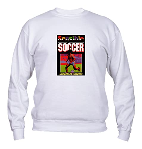  Felpa Uomo Girocollo Basic Top qualità Top vestibilità - Sensible Soccer CAMPEONES EUROPEOS - Divertente Humor Made in Italy (Bianco, M)