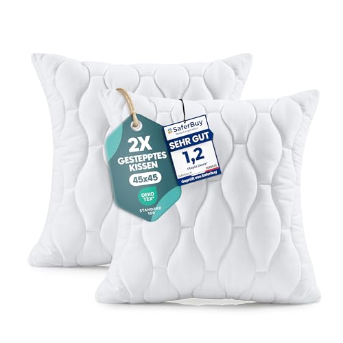 Utopia Bedding Kopfkissen 45x45 cm (2er Set) Gestepptes Kissen für Bett und als Dekokissen Kissenfüllung SofaKissen Zierkissen für Couch (Weiß)