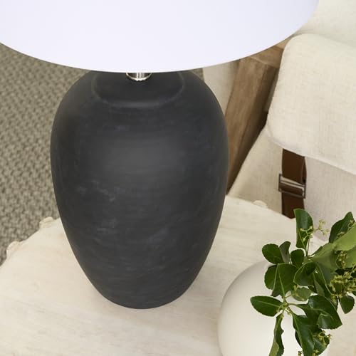 Image of Nourison Home 23 inch Black Vintage Distressed Ceramic Pot Table Lamp for Bedroom, Living Room, End Table, with White Tapered Drum Shade