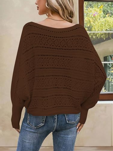 Image of Cakulo Womens Off Shoulder Sweater Top Fall Outfits Fashion 2025 Oversized Knit Batwing Long Sleeve Crochet Pullover Sweaters