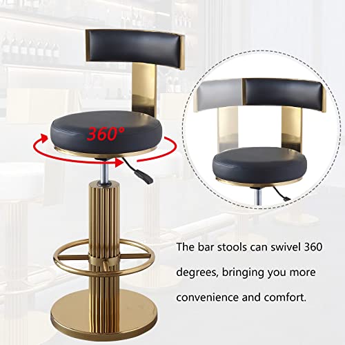 FUNROLUX Swivel Bar Stools with Backrest, Modern Adjustable Height Counter Stool with Metal Legs and Comfortable Cushion, Black and Gold Bar Chair for Kitchen Island Counter (Black) - Image 6