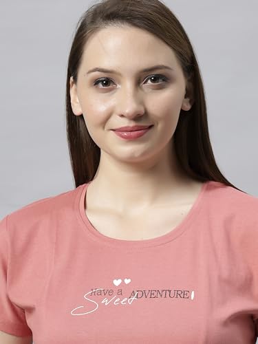 Image of DZZO Women's Cotton Printed Night Suit Set of T-Shirt & Pyjama, Night wear Dress, Relaxed wear for Women /Girls