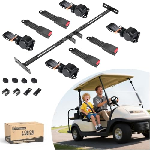 10L0L Golf Cart Seat Belt with Bracket Kit Only Fits for EZGO TXT/Club Car DS/Club Car Precedent Front/Rear Seats (2+2) /(4+2) Passenger 3 Point Retractable Adjustable Seatbelts Kit, Black