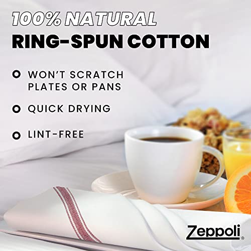 Zeppoli Classic Kitchen Towel - 15 Pack - 14" X 25" - Natural Cotton Kitchen Dish Towel - Reusable Cleaning Cloths - Red Tea Towel - Super Absorbent - Machine Washable Hand Towel, Red Striped #TOP2