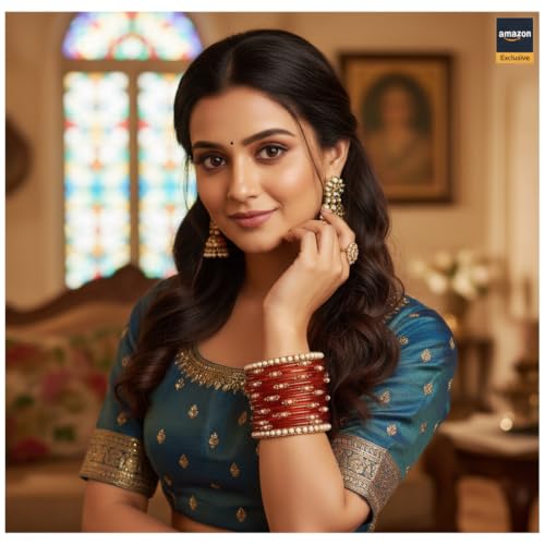 Image of SUNDRAM Women's Premium Fancy Glass Bangles for Women & Girls |with Zircon Gemstone Work & Charm| Traditional Ethnic Bangles Set of 12