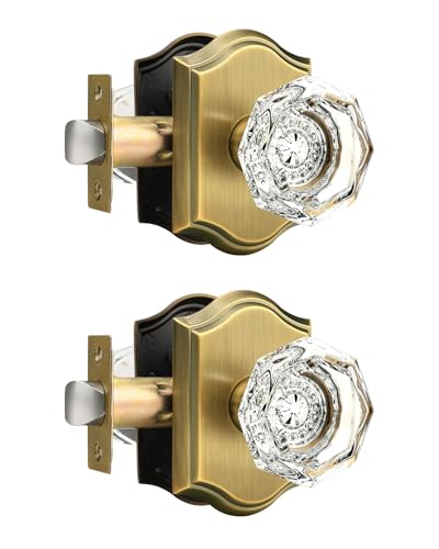 Gobrico Clear Glass Crystal Passage Door Knobs,Antique Brass Interior Crystal