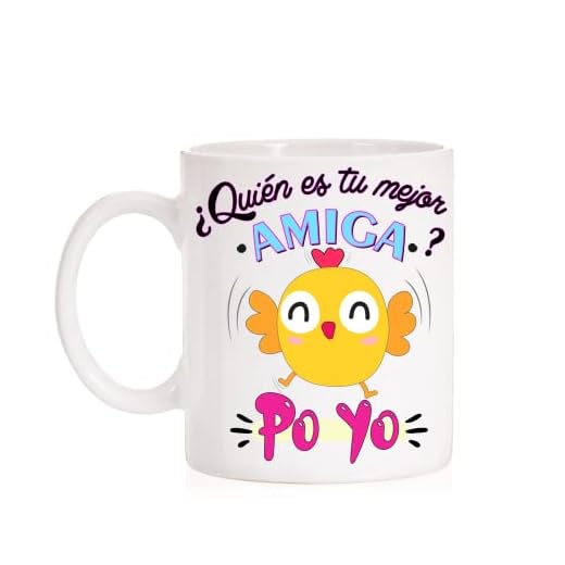 FUNNY CUP Taza para amigas. ¿ Quién es tu mejor amiga ? Po Yo. Divertida taza de la frase del pollo. Regalo amiga invisible