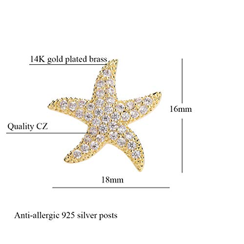 Starfish Stud Earrings for Women - CZ Paved Starfish Stud Earrings - Charm Starfish Earrings Plated in 14k Gold/White Gold2