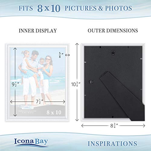 Icona Bay 8x10 Picture Frames (White, 6 Pack), Beautifully Detailed Molding, Contemporary Picture Frame Set, Wall Mount or Table Top, Inspirations Collection