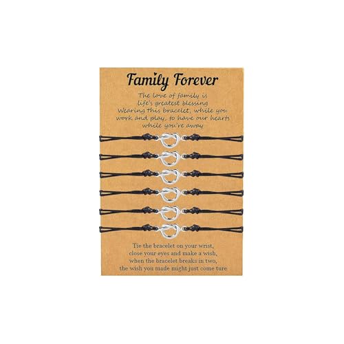 HUASAI 6 Pcs Family Bracelets Knot Family Bracelets Set Friendship Gift for Family Best Friends Women Men Stocking Stuffers for Christmas