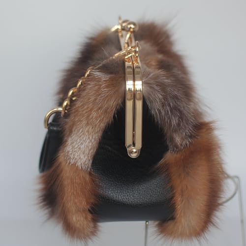 Image of Luxurious Fashion Natural Fox Fur with Hair Handbag for Women and Ladies