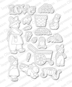 Impression Obsession DIE504YY Sunny Bunnies Pink Ink Steel Craft Die