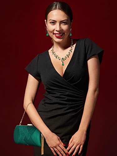 Henoyso 3 Pcs Clutch Purses for Women Rhinestone Jewelry Handbag Set Emerald Green Evening Purse Prom Tassels Purses Shoulder Bag for Wedding Vintage Banquet Earrings Necklace by Henoyso - Image 6