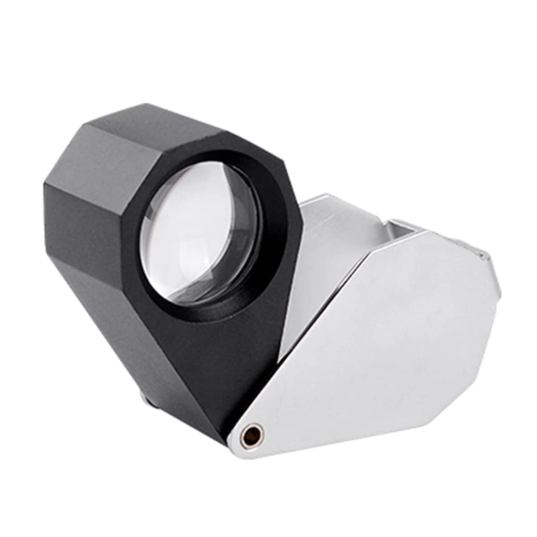 Mini-Lupe aus Edelstahl, Metall, faltbar, Taschenlupe mit 6 LED-Leuchten, beleuchtete Juwelierlupe zum Löten, Prüfen, Münzen, 30-fache Vergrößerung (einfarbig, 30-Fach).