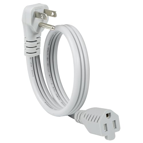 KUNCAN Appliance Power Extension Cord - 3 Prong Flat Wire SPT-3 14 AWG Heavy Duty Male to Female Extender Low Profile Grounded Cable for Major AC Unit Air Conditioner Refrigerator Heater (1 Feet)