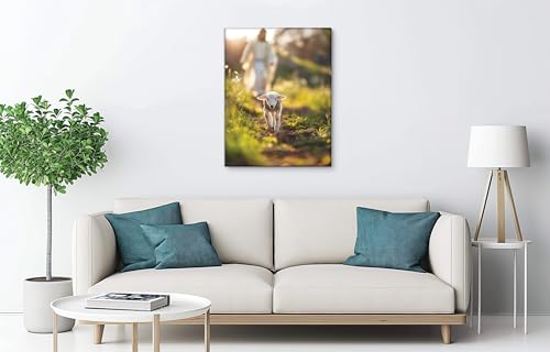 Quadro Decorativo em Tela Canvas, Jesus Cristo e Cordeiro, 50x70 cm, Decoração de Parede Cristã