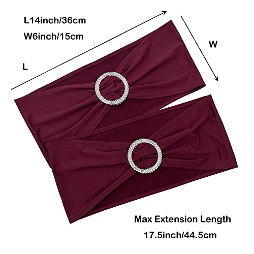 Image of Spandex Chair Sashes Bands, Burgundy, 50PCS | Stretch Chair Ties Bows, With Buckle Slider, For Wedding Party Banquet Decoration