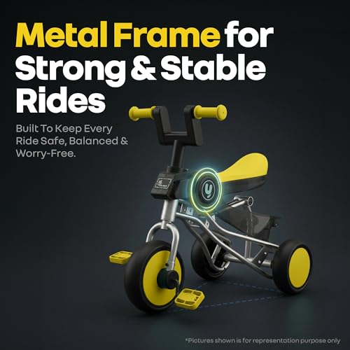 Image of R for Rabbit Tiny Toes Y Ace Premium Designer Tricycle for Kids 2-5 Years Upto 25Kg Weight with Strong Metal Core Frame, Anti-Slip Handlebars & Smooth Wheels | 95% Pre-Installed Baby Trike (Yellow)