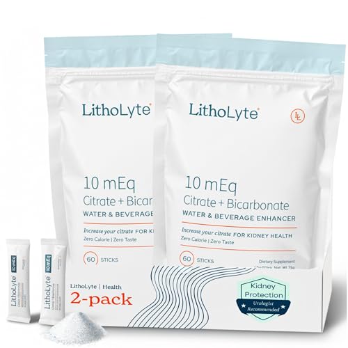 LithoLyte 10mEq | Water & Beverage Enhancer for Kidney Health | Citrate & Electrolytes for Kidney Protection | Science-Based Support Beyond Cleanse Detox or Stone Dissolver Supplements | 120 Sticks