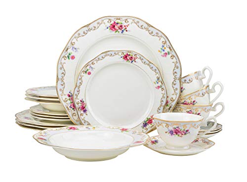 EURO Porcelain 20-pc. Dinner Set Service for 4, 24K Gold-plated Luxury Bone China