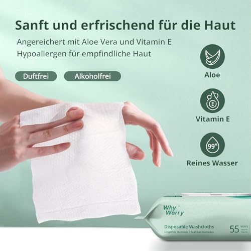 WhyWorry XL Feuchttücher für Erwachsene, 20x30 cm Extra Dick Körperreinigungstücher für ältere Inkontinenz Pflege, Extra Groß Pflegetücher mit Aloe & VE, Parfümfrei, 220 Stück (4 Packungen mit 50)