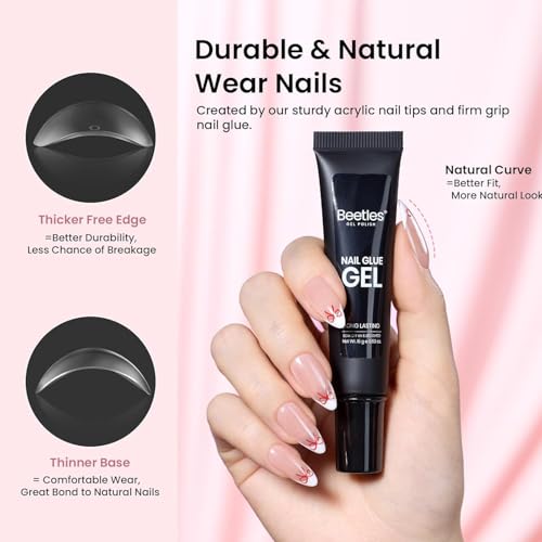 Image of Beetles Gel Nail Kit Medium Almond with Dehydrator and Primer, 576Pcs Half Matte Etch-X Gel Nail Tips Solid Glue Mini Lamp Acrylic Nail Tips Easy DIY Nail Extension Set Gift for Women