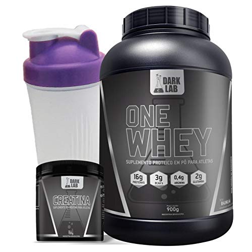 Kit One Whey Protein 900g Chocolate + Creatina 100g + Coqueteleira Roxa Dark Lab