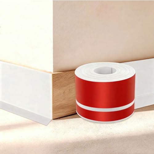 Battiscopa in PVC 5M - 50 mm x 20 mm Battiscopa Adesivo Bianco per Muro, Finitura Flessibile, Profilo Angolare per Cucina, Bagno, Parete, Pavimento