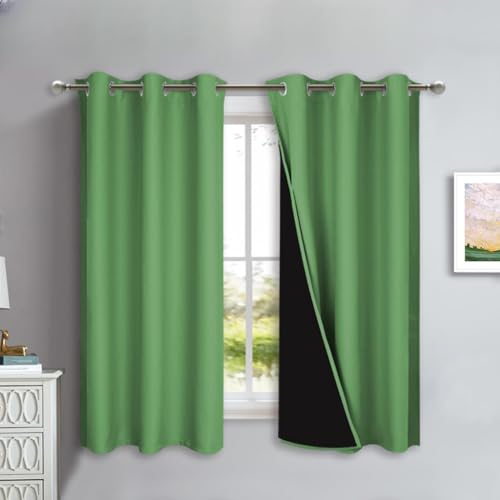 Image of NICETOWN 100% Blackout Lined Curtains, Forest Green, 1 Pair, 42 inch Width x 63 inch Length Each Panel, 2 Thick Layers Completely Blackout Window Treatment Panels Thermal Insulated Drapes for Kitchen